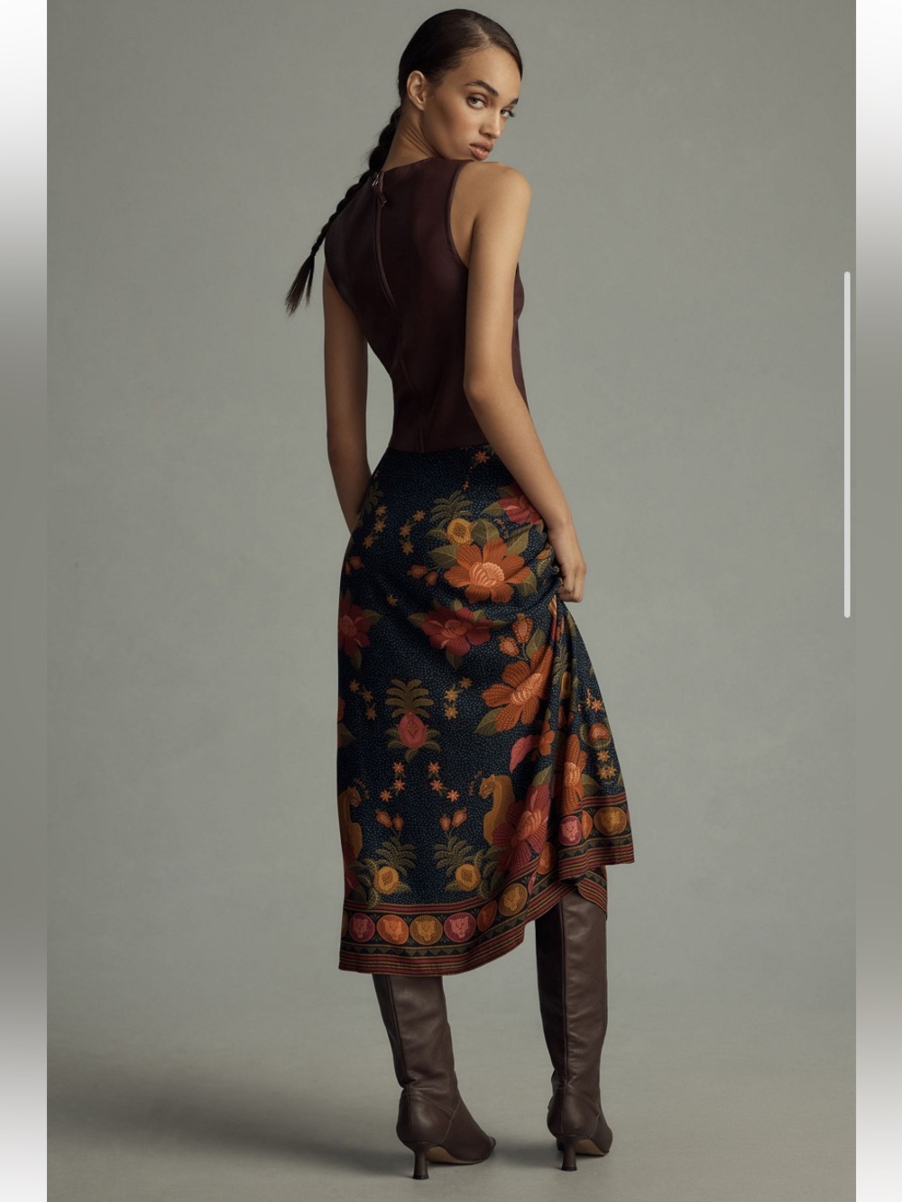 New Anthropologie Farm Rio Satin Slip Pineapple Floral Green Resort Midi Skirt M - Picture 3 of 9